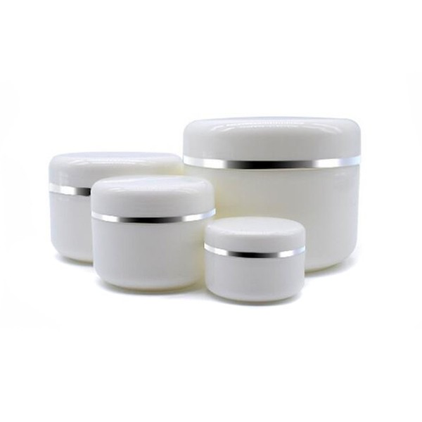 Empty White Silver Edge Portable Refillable Plastic Cosmetic Makeup Face Cream Jar Sample Container Bottle Pot (50ml(1.67oz)-12PCS)