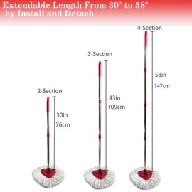 Fazlynyi Spin Mop Replacement Handle, 4-Section 30-to-58 inch Mop Replacement Stick Compatible with Ocedar Mop Handle for Easy Wring Mop Refills, Germany Screw Joint(Mop Head&Base not Include)