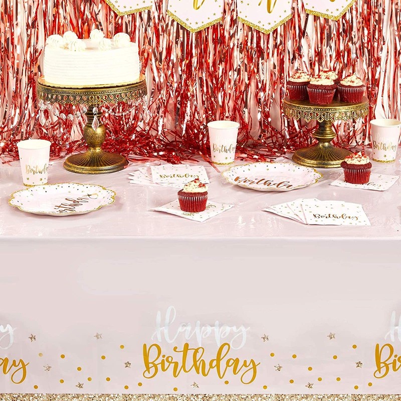 Sparkle and Bash Pink and Gold Plastic Party Tablecloth, Happy