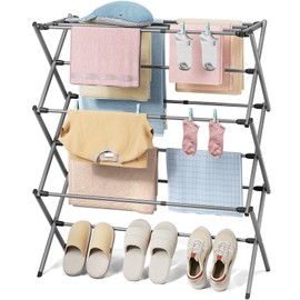 3-Tier Extendable Clothes Drying Rack, Small & Foldable, Grey