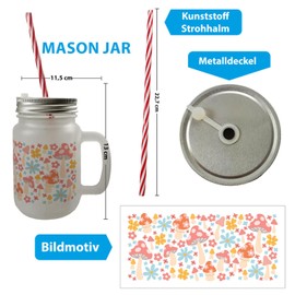 speecheese Mushroom Mason Jar with Handle Drinking Glass with Lid in Watercolour Style, a Colourful Glass for Your Favourite Drink with Creative Women Peace Birthday Toadstool Flower Power Mushroom