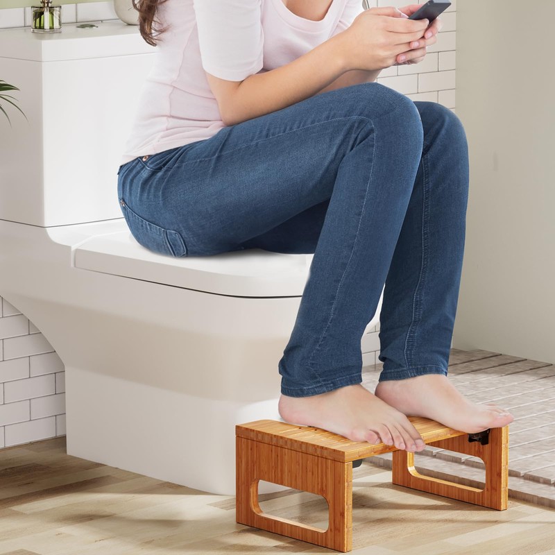 AmazerBath 7 Inches Bamboo Toilet Stool Squat for Adult, Foldable