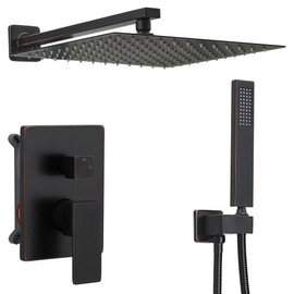 annazom Oil Rubbed Bronze rain Shower Faucet Set Shower System 12 Inches Square Shower Head with Handheld, Waterfall Showerhead, All Metal Shower Faucet Trim Repair Kits (Contain Shower Valve)