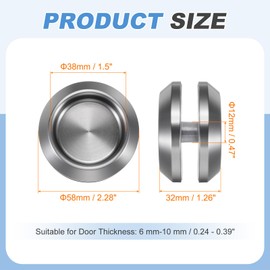 PATIKIL Round Sliding Glass Door Handle, 304 Stainless Steel Back-to-Back Bathroom Door Handles Pull Knob 2.3" OD with Screw for Shower Balcony Office Sliding Doors, Gray