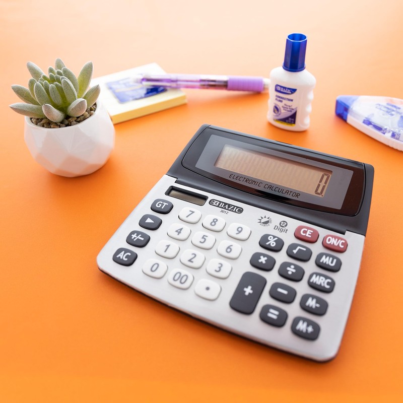 BAZIC 12-Digit Dual Power Desktop Calculator with Adjustable Display (3012)