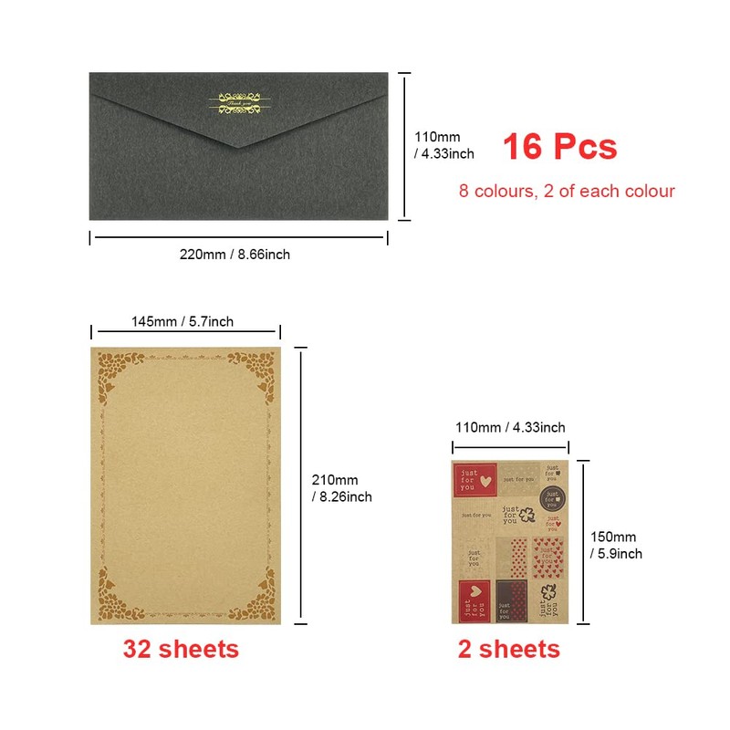 WYAN Vintage Envelopes 2 Sets 11 x 22 cm Envelopes