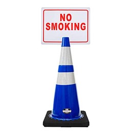 Troy Safety 28" Blue Safety Cone, Black Base with Two Reflective Tape, Plus Cone Sign 19"No Smoking", (Cone-2 ea + Cone Sign-2 ea)