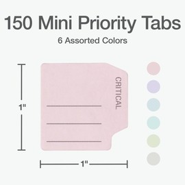 Redi-Tag Mini Priority Tabs, Small Flags for Journals and Notebooks, Small Sticky Notes, School & Office Supplies, Adhesive Tabs for Organization, 150 per Pack, 6 Assorted Colors, 1" x 1" (1009678)