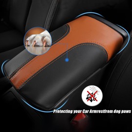 XYHGM Car Center Console Armrest Cover for Nissan Rogue 2014-2020 Leather Anti-Scratch Central Box Lid Protector Cushion Interior Accessories-Brown with Black