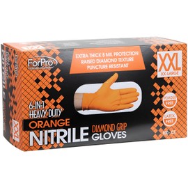 ForPro Professional Collection Heavy Duty Disposable Nitrile Gloves, Orange, 8 Mil, Industrial Grade, Raised Diamond Grip, Latex-Free, XX-Large, 100-Count