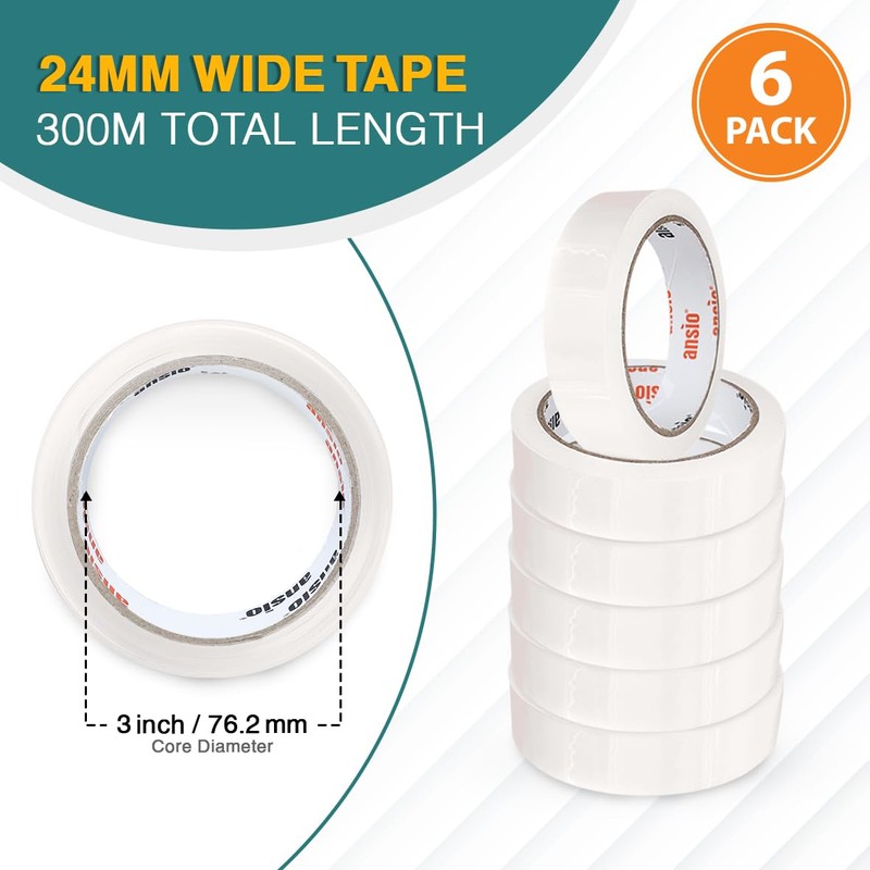 ANSIO Cellotape Clear Tape 24mm x 50m - Pack of