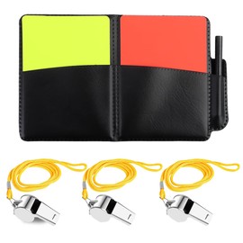 XUKZIMA 1 Set Football Referee Cards Referee Whistle Set with 3 Metal Referee Whistle with Red Yellow Referee Card with Bag Score Book for Football Game School Sports