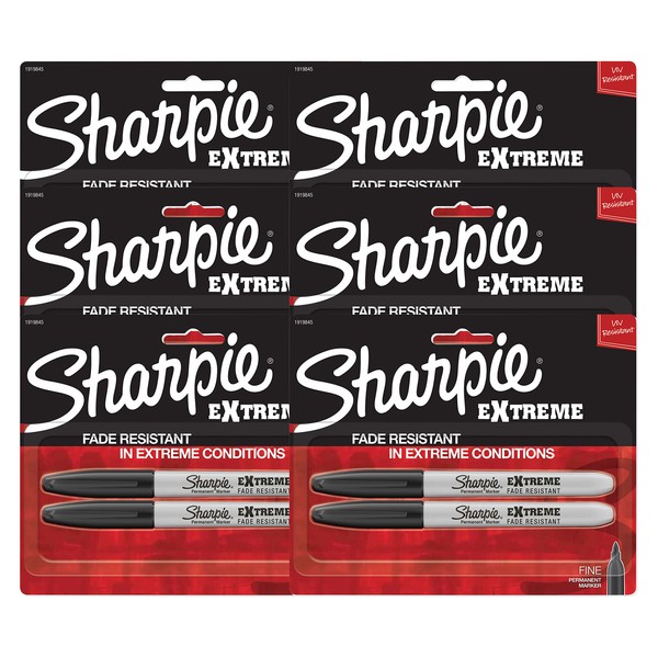 SHARPIE Extreme Permanent Markers, Fine Point, Black, 6 Packs of