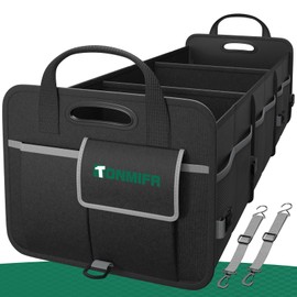 Tonmifr Heavy-Duty Trunk Organizer & Multi-Compartment Storage Box for SUV/Sedan/Minivan,600D Waterproof Oxford,2 Securing Hooks & Reflective Strips-Large Capacity Organiser(92L)