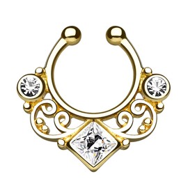 Piercingfaktor® Fake Piercing Universal Ring Septum Vintage Tribal with Zirconia Crystals, Metal