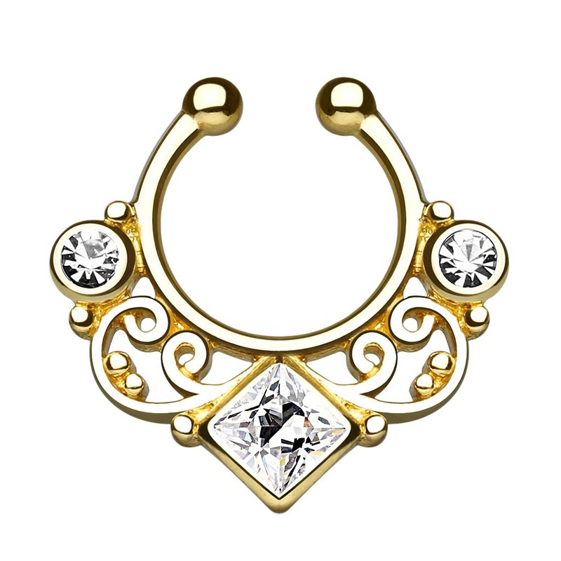 Piercingfaktor® Fake Piercing Universal Ring Septum Vintage Tribal with Zirconia