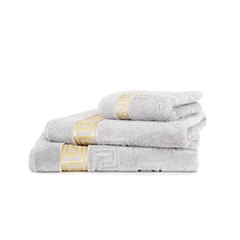 Arle-Living Luxury Medusa Guest Towels 30 x 50 cm in Pack of 4 - Finest Cotton/High Pile Terry Cloth with Medusa Flat Embossing and Golden Medusa Border (Silver/Silver, Pack of 4 Guest Towels 30 x 50