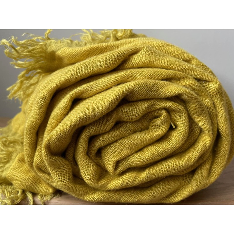 JOWOLLINA Doubleface Plaid Bed Throw Linen Stonewashed (Mustard Yellow, 135