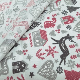 Christmas Reindeer Fabric - Extra Width 160 cm - 100% Cotton - per Metre (Bordeaux)