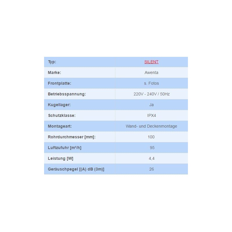 Awenta Bathroom Extractor Fan Diameter 100mm Ball Bearing Silent Escudo