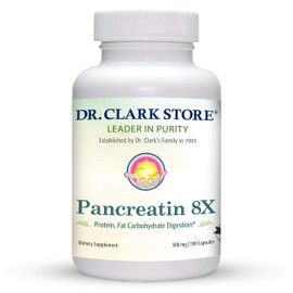 Dr. Clark Pancreatin 8X Enzyme Supplement 500mg | Several Digestive Aids Formulas Promotes Proteins, Fat | Carbohydrates Healthy Supports Optimal Digestion - 100 Capsules