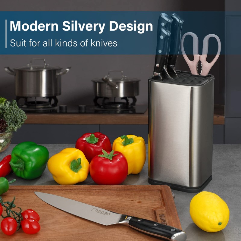 Sumteene Universal Knife Block, Knife Holder without Knives, Stainless Steel