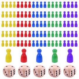 CANRNYACBZ Pack of 100 Toy Figures for Board Games Colourful Halma Gel Set and 5 Wooden Dice for Board Games Red, Yellow, Blue, Green, Purple Wooden Dolls Toy Figures Halma Gel 25 x 12 cm Mill Stones