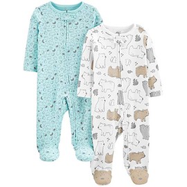 Simple Joys by Carter's Baby Neutral 2-Pack Cotton Footed Sleep and Play, Bear/Animal Print, 6-9 Months