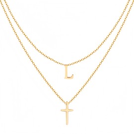Milreason Layered Initial Necklace for Women, Fashion Cross Pendant Necklaces for Women, 18K Gold Plated Cute Letter Necklace A-Z, Hypoallergenic, Religious Christian Jewelry Birthday Gifts for Women