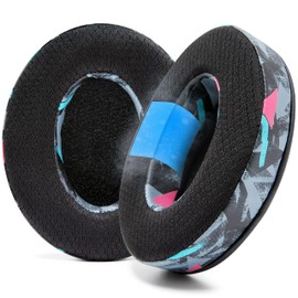 WC FreeZe Hybrid Fabric Cooling Gel Replacement Earpads for ATH M50X - Compatible with ATH M40X / M50XBT / HyperX Cloud 1 & 2 / SteelSeries Arctis 3/5 / 7 / 9X & Pro/Stealth 600 & More | 90s Black