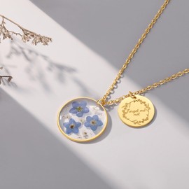 Forget-me-not necklace with Gold Plated Disc Pendant | Alaska Souvenirs | Forget-Me-Not Jewelry | Alaska State Flower Necklace | Forget Me Not Gifts for Women | 18”