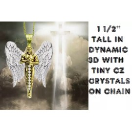 Fashion Jewelry SAINT MICHAEL ARCHANGEL ANGEL WING FAITH Pendant on 24" 925 Plated Silver Chain