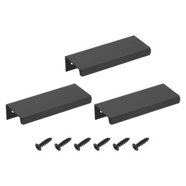 sourcing map Cabinet Finger Edge Pull, 3pcs 80mm / 3.15" Aluminum Alloy Back Mount Hidden Cabinet Pulls Concealed Handle for Home Kitchen Drawer Cabinet, Black