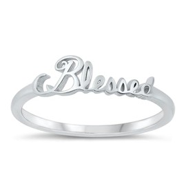 High Polished "Blessed" Ring New 925 Cute Script Sterling Silver Band Size 8