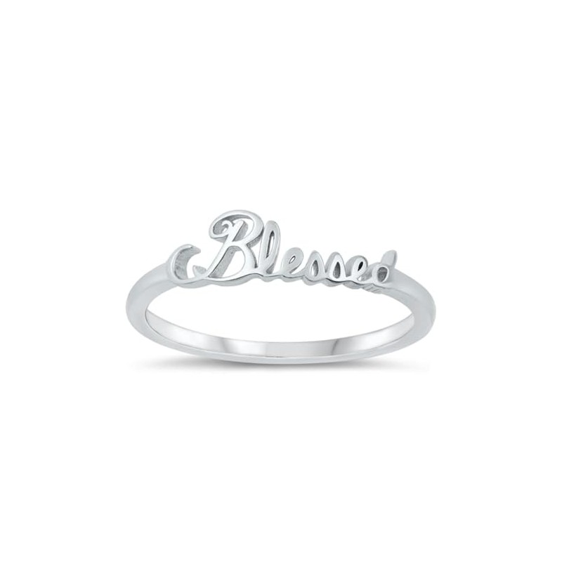 High Polished "Blessed" Ring New 925 Cute Script Sterling Silver