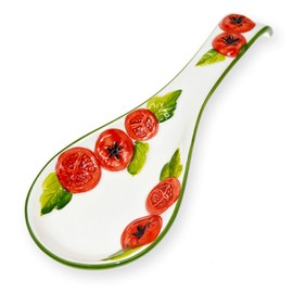 Lashuma Handmade spoon rest made of Italian ceramic, cooking spoon rest relief decoration in tomato design, spoon holder 28 cm