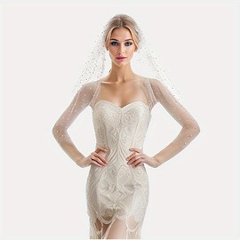 Roseeden One Tier 1 T Velo de encaje para novia, velo corto de tul suave con peine de metal, Marfil con Perla, One Tier， Length 35"， Width 55“