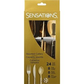 Assorted Metallic Gold Hammered Plastic Cutlery Set- 24 pcs.