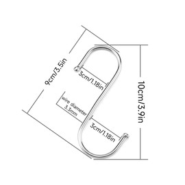 DOETYD 10pcs S Hooks, S Shaped Hanging Hooks，Stainless Steel Hooks for Kitchen Utensils, Pans, Office Supplies, Hooks for Kitchen, Bathroom, Bedroom, Living Room and Office(3.93 inches,Silver)