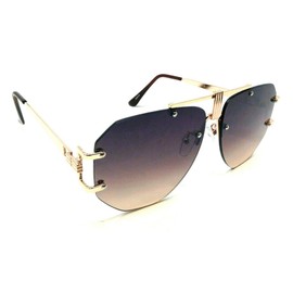 Syndicate Rimless Flat Top Oversized XL Aviator Luxury Sunglasses (Rose Gold Metallic Frame, Green & Pink Gradient)