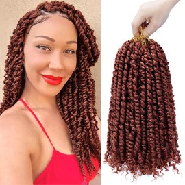 Passion Twist Hair 14 Inch Pre-twisted Passion Twist Crochet Hair for Women Kids Pre-looped Crochet Braids Bohemian Auburn Short Curly Crochet Hair Extensions 8 packs 350#