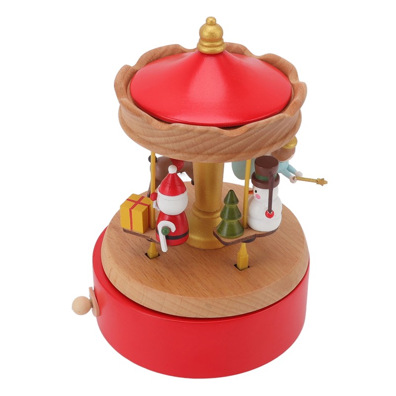 Christmas Music Box Wood Carousel Delicate Clockwork Musical Box Decoration