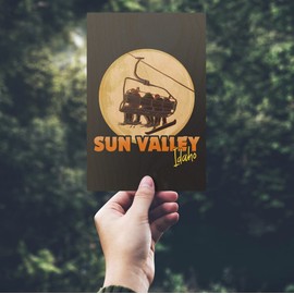 Sun Valley, Idaho, Ski Lift and Full Moon, (4x6 Birch Wood Postcards, 2-Pack Stationary, Rustic Home Wall Decor)