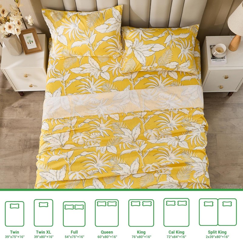 Gogreen 100% Cotton Sheet Set Full Size, Yellow Floral, 4PC