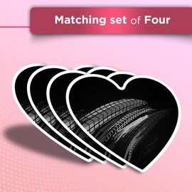 Vinyl Heart Stickers (Set of 4) - BW - Tyre Marks Race Car Drift Drifting Fun Decals for Laptops,Tablets,Luggage,Scrap Booking,Fridges #43686