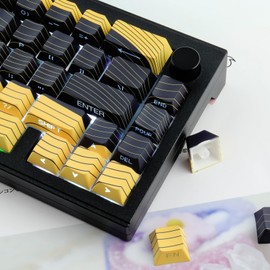 Hyekic Custom Keycaps 131 Keys PBT Keycaps, Cherry Profile Keycaps Dye-Sub Yellow Black Topographic Keycaps for Cherry MX Switch ANSI & ISO UK Layout Mechanical