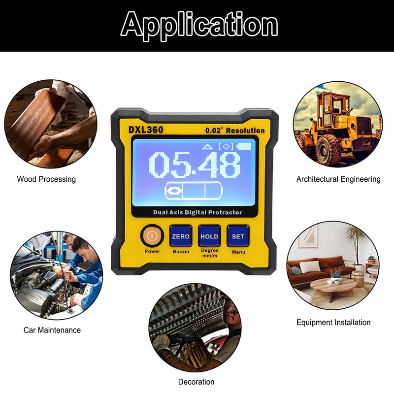 DXL360 Dual Axis Digital Protractor Electronic Inclinometer with Magnetic 100‑240V