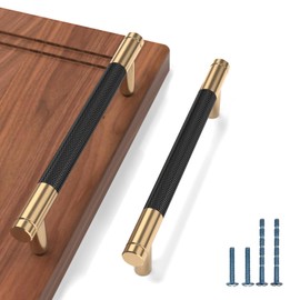 9BUILD EU0020 Pack of 10 Cabinet Handles Black and Gold Hole Spacing 128 mm Handles for Kitchen Cabinets Knurled Furniture Handles Kitchen Cabinet Door Handles