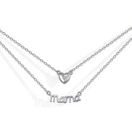 Turmalina Halskette für Mütter, 925er-Sterlingsilber, Doppelkette, mit Mutter und Stern, Geschenk zum Muttertag, Valentinstag, Geburtstag, Geschenk für Mütter, mit Geschenkbox, 40+6, Silber,