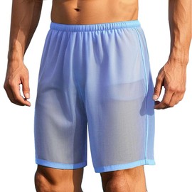 Calzoncillos de malla sexy para hombre, ropa interior transparente, Azul / Patchwork, Medium